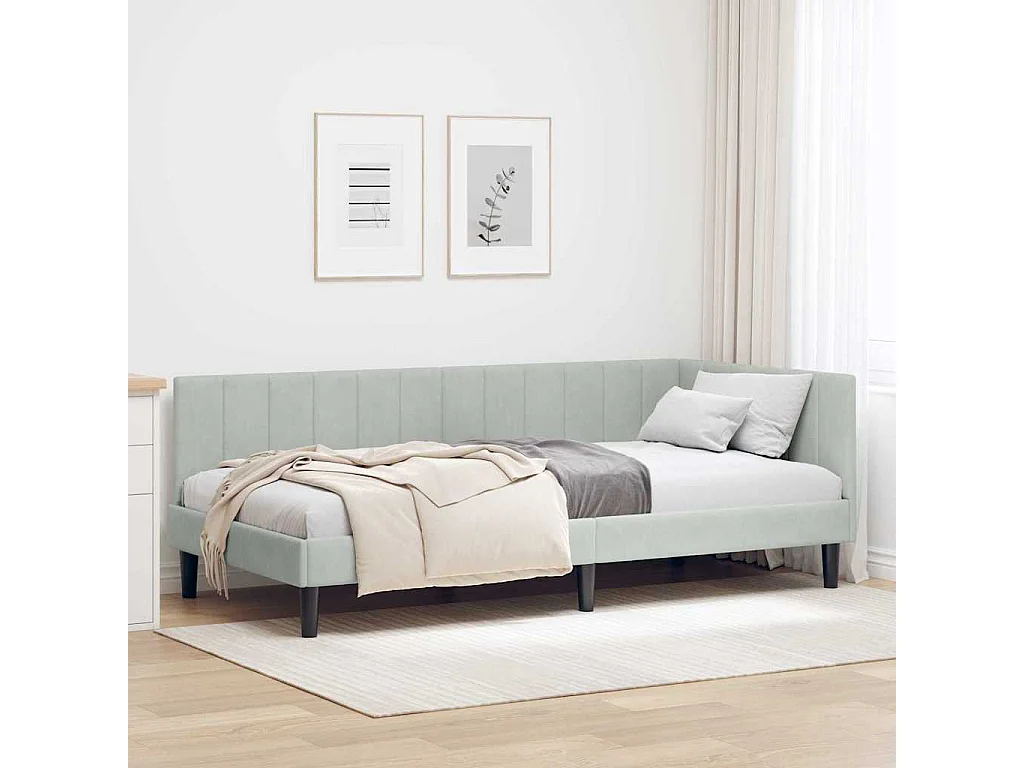 Cadre de lit d'angle Gris clair 90 x 200 cm Velours