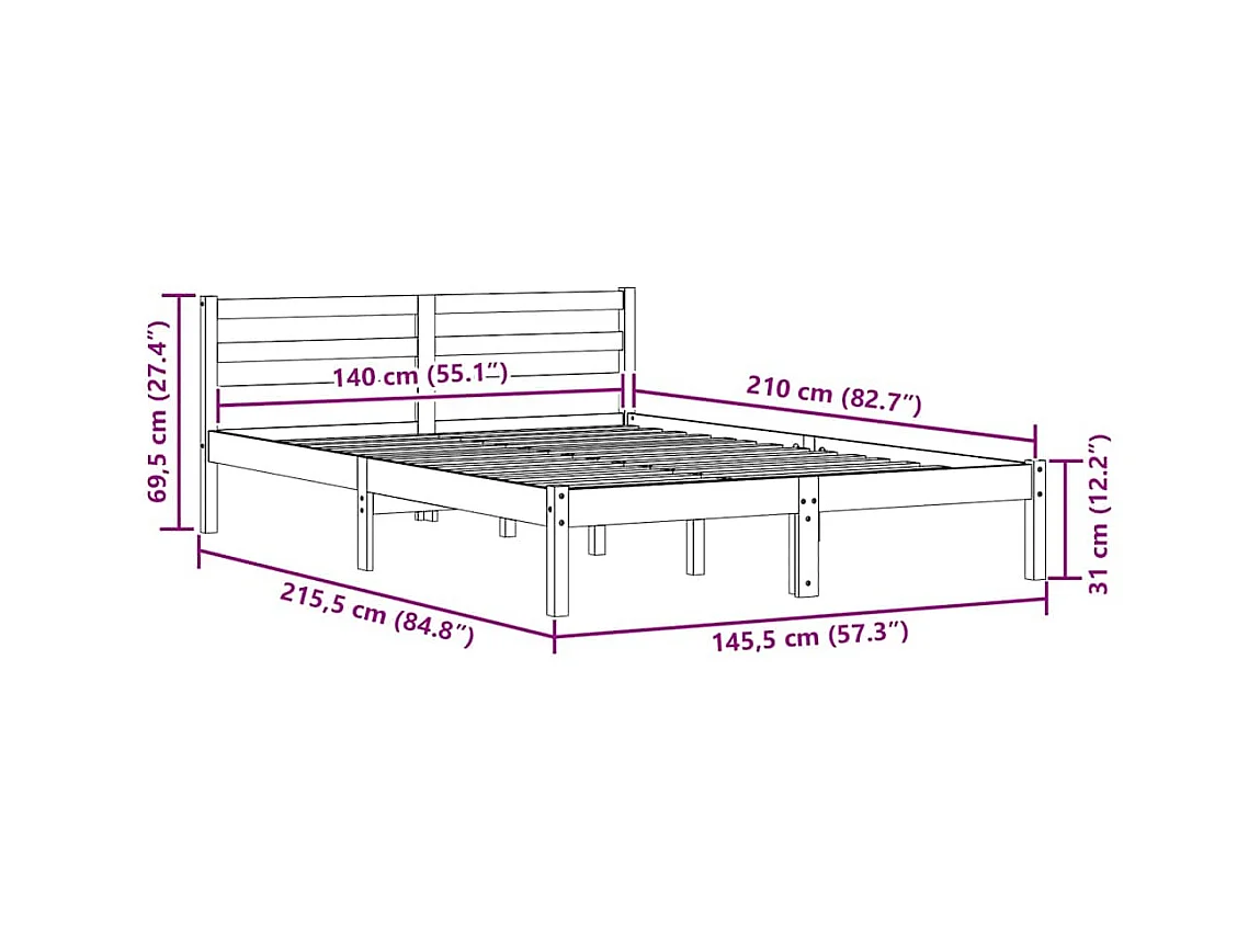 Cadre de lit Marron 210 x 140 cm Bois massif en pin