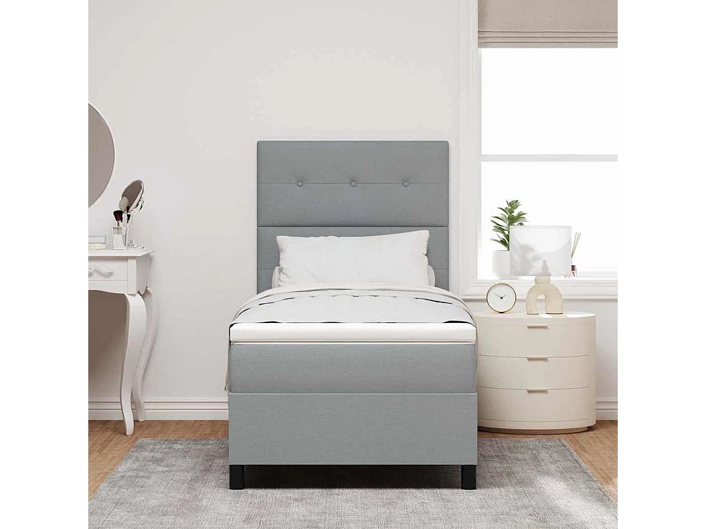 Cadre de lit avec matelas Gris clair 80 x 200 cm tissu