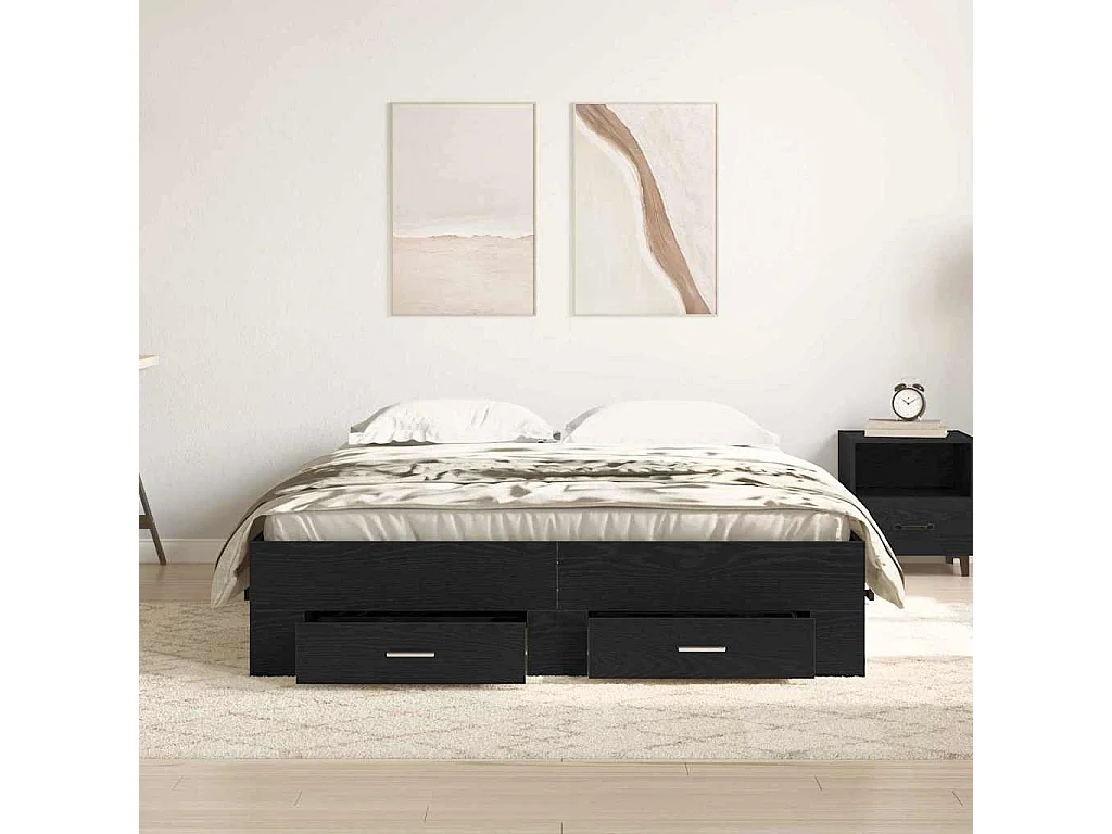 Estrutura de Cama com Gavetas Carvalho preto 160 x 200 cm
