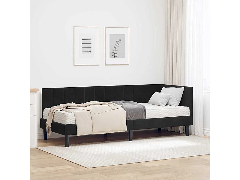 Cadre de lit d'angle avec matelas Noir 80 x 200 cm Velours