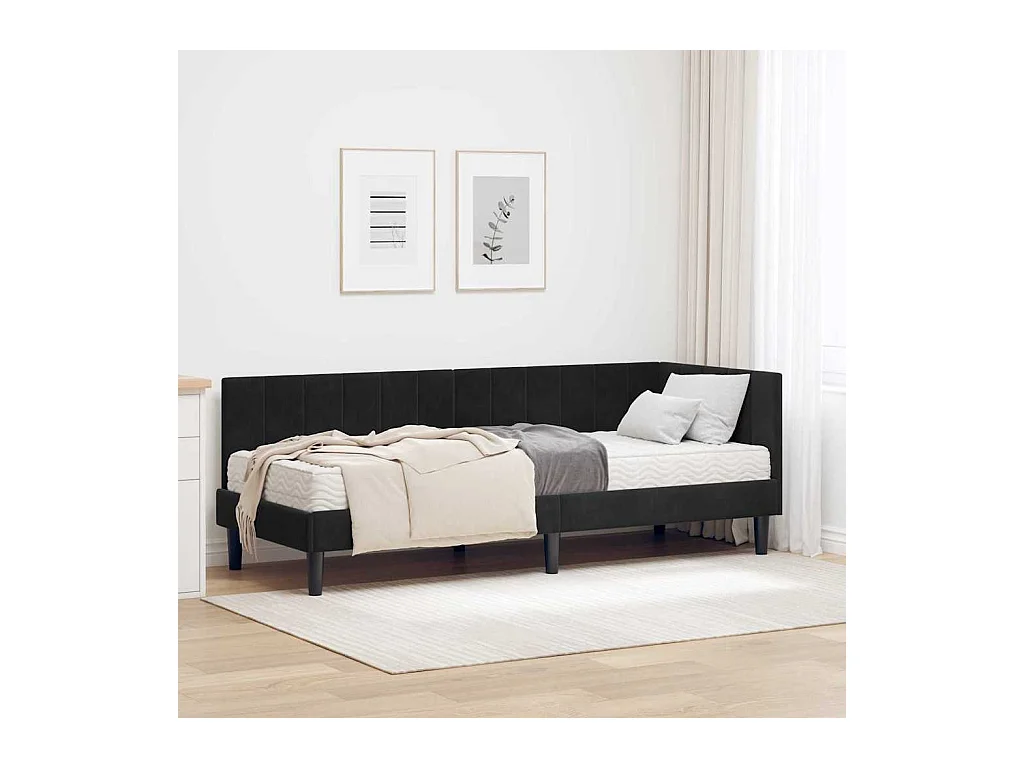 Cadre de lit d'angle avec matelas Noir 80 x 200 cm Velours