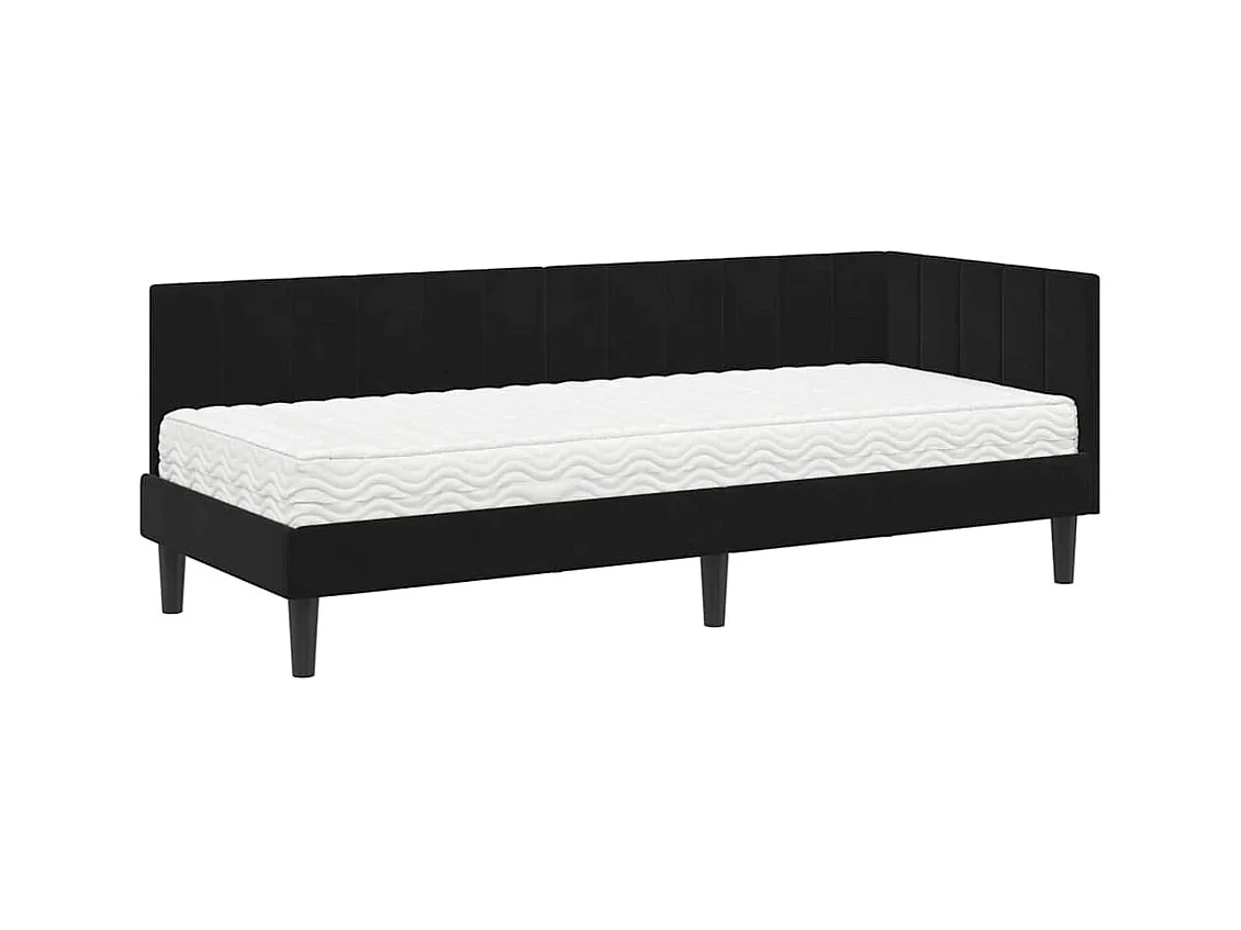 Cadre de lit d'angle avec matelas Noir 80 x 200 cm Velours