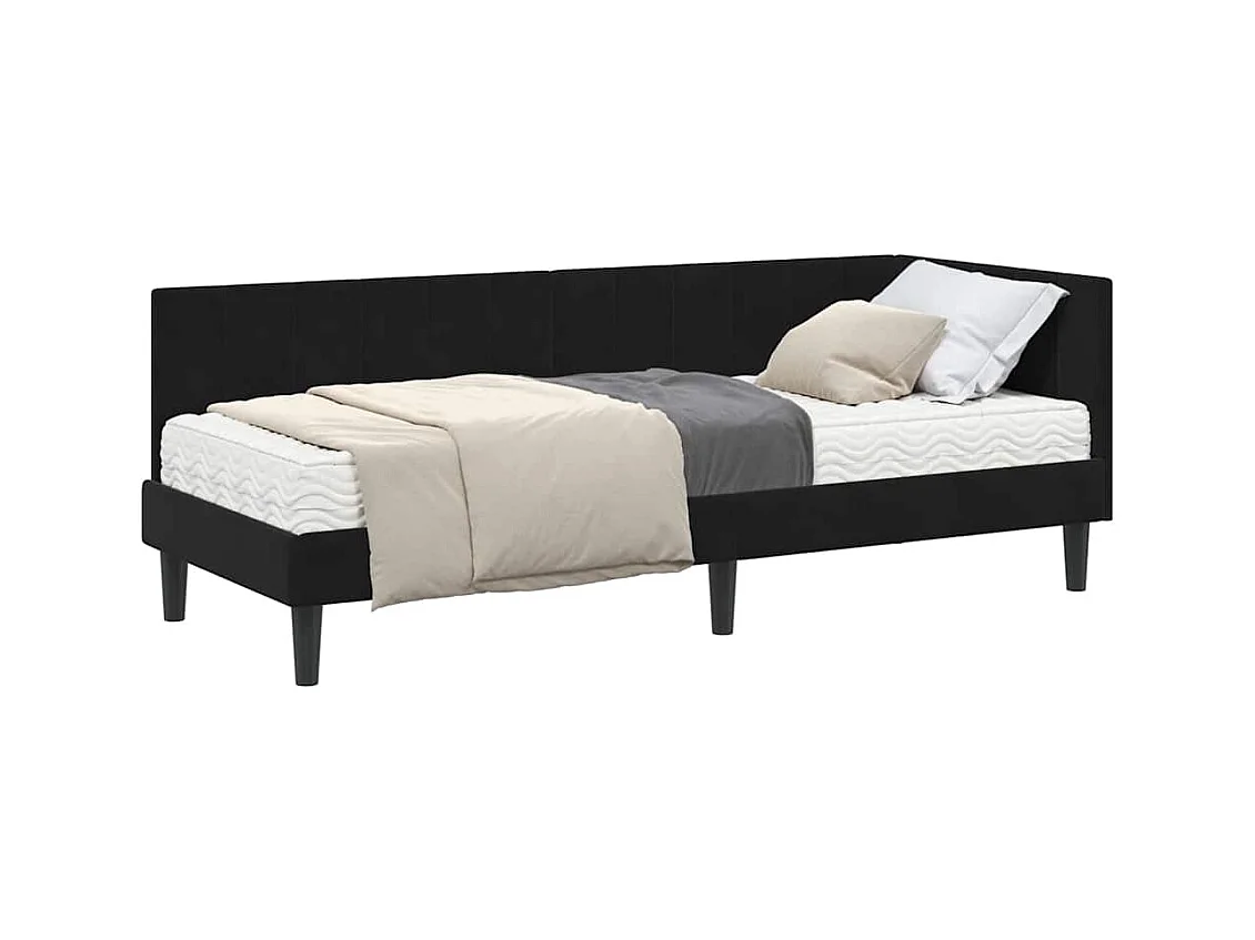 Cadre de lit d'angle avec matelas Noir 80 x 200 cm Velours