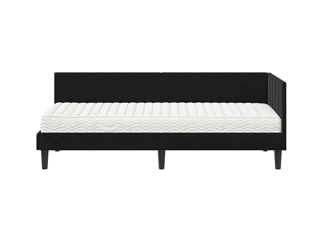 Cadre de lit d'angle avec matelas Noir 80 x 200 cm Velours