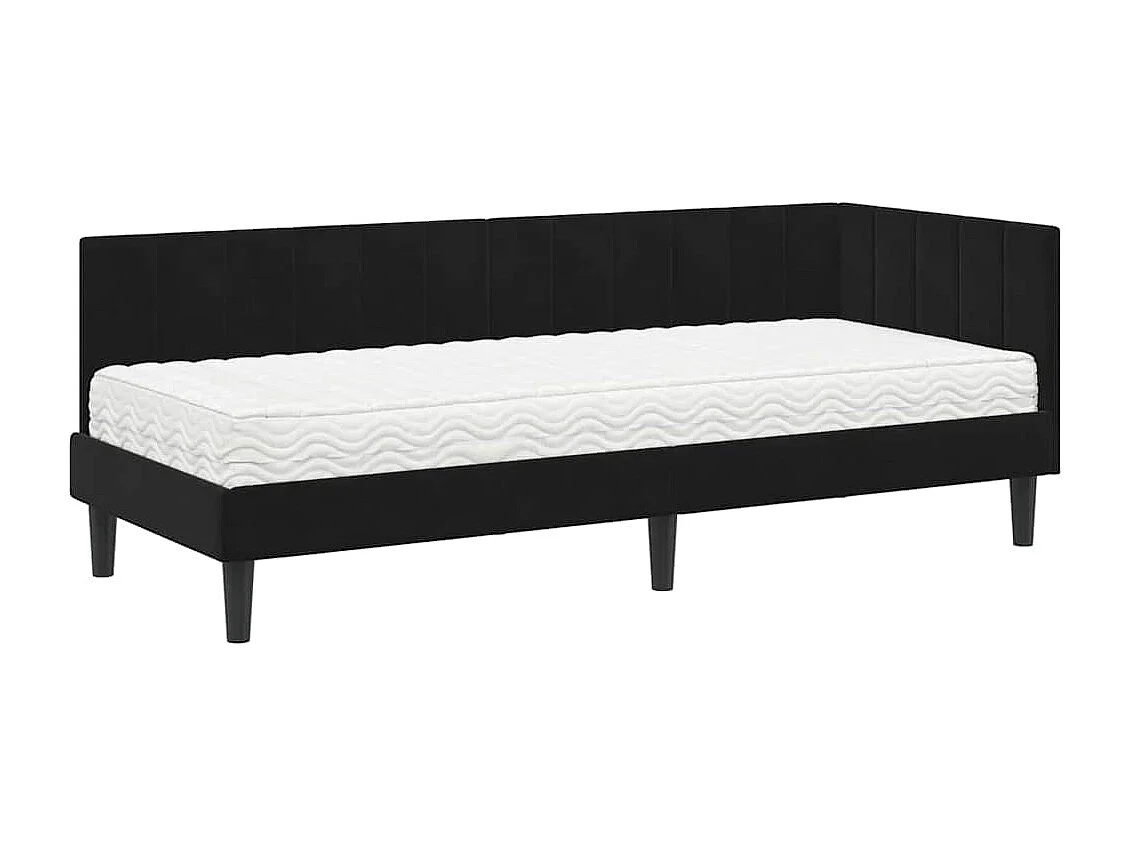 Cadre de lit d'angle avec matelas Noir 80 x 200 cm Velours