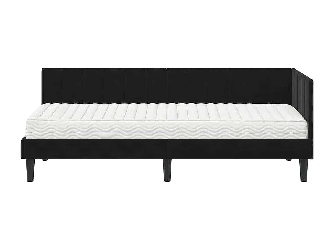 Cadre de lit d'angle avec matelas Noir 80 x 200 cm Velours