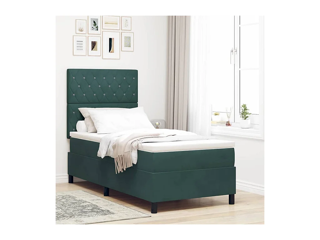 Cadre de lit avec matelas Vert foncé 100 x 200 cm Velours