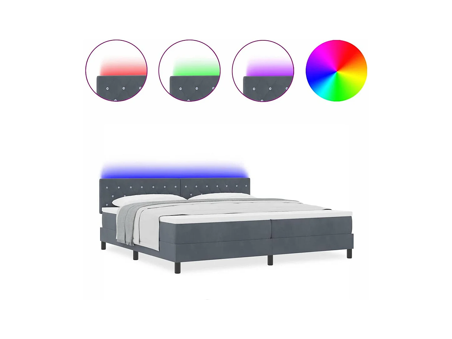 Cadre de lit avec matelas Gris foncé 200 x 200 cm Velours