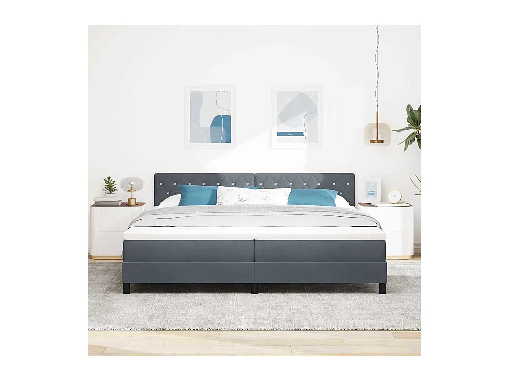 Cadre de lit avec matelas Gris foncé 200 x 200 cm Velours