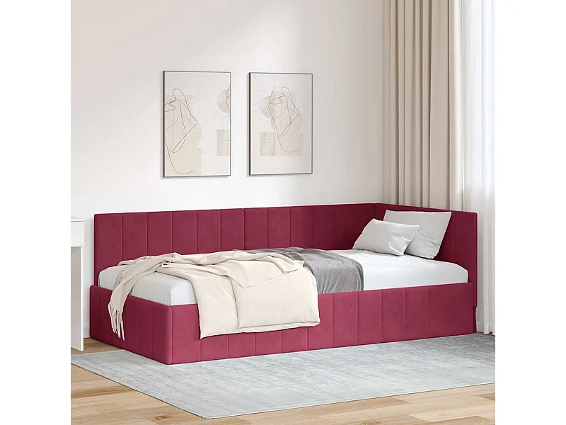 Cadre de lit d'angle Rouge bordeaux 100 x 200 cm Velours