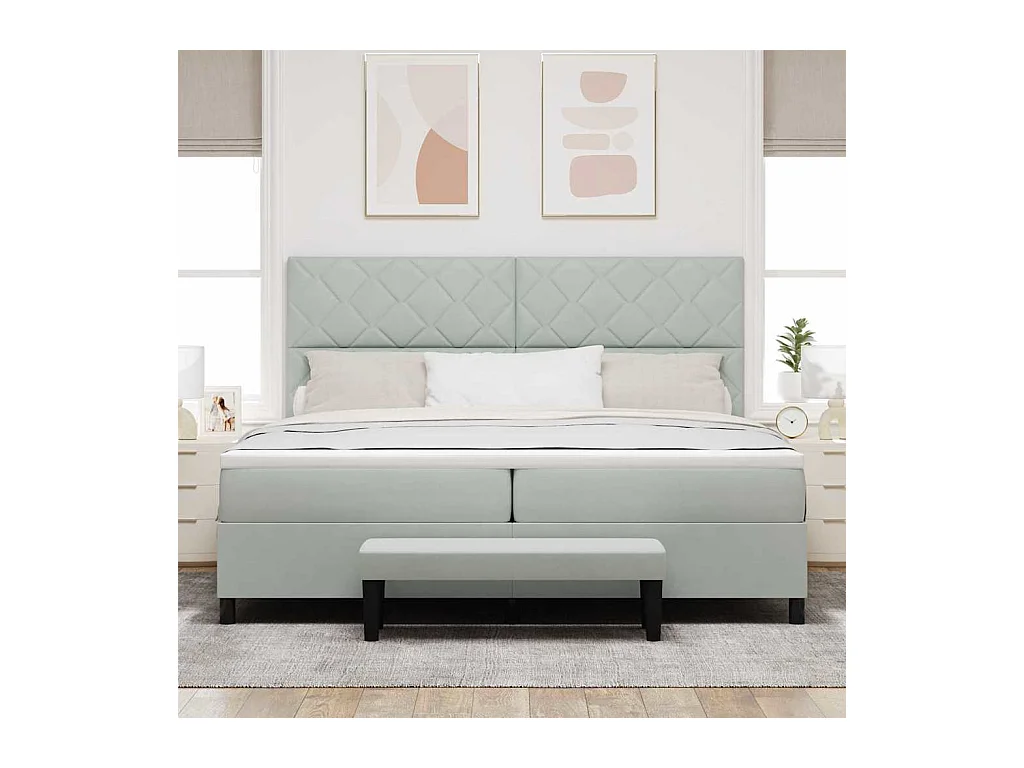 Cadre de lit avec matelas Gris clair 200 x 200 cm Velours