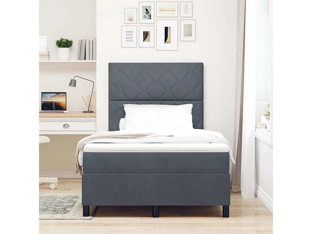 Cadre de lit avec matelas Gris foncé 120 x 200 cm Velours