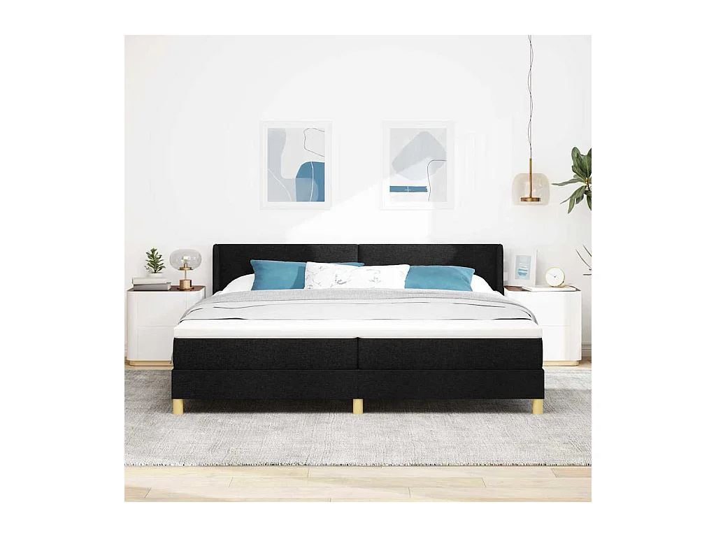 Cadre de lit Noir 200 x 200 cm Revêtement et Bois et Mousse