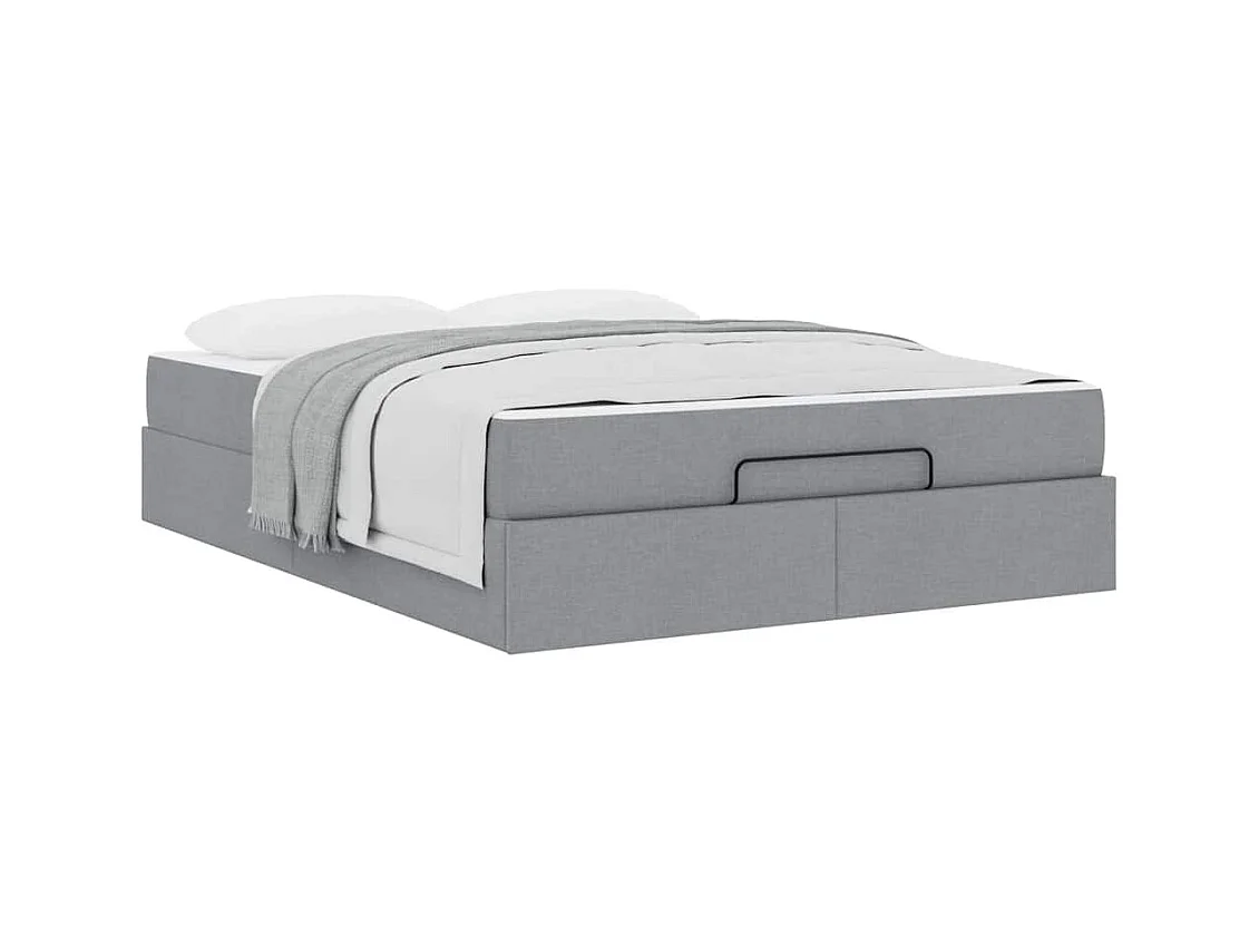 Cadre de lit avec matelas Gris clair 140 x 190 cm tissu