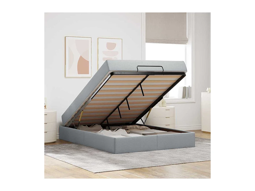 Cadre de lit avec matelas Gris clair 140 x 190 cm tissu