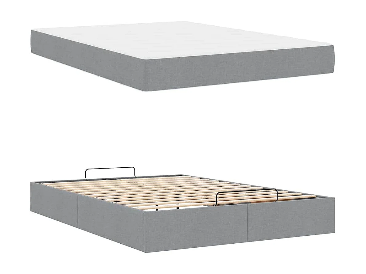 Cadre de lit avec matelas Gris clair 140 x 190 cm tissu