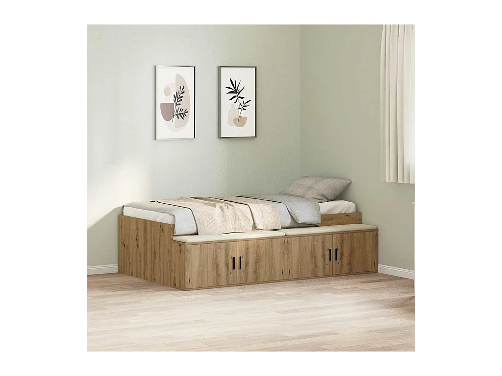 Opbergbedframe artisanaal eikenkleurig 80 x 200 cm Bewerkt hout