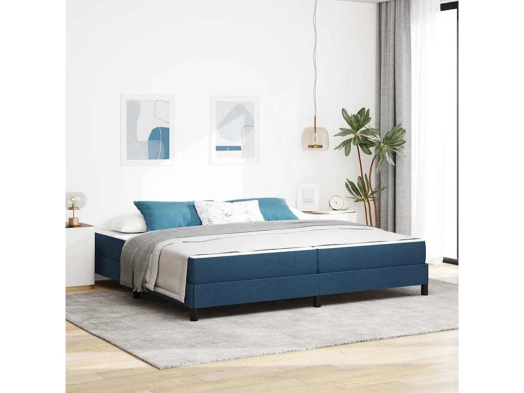 Cama tipo Box Spring con colchón Azul 200 x 200 cm tela