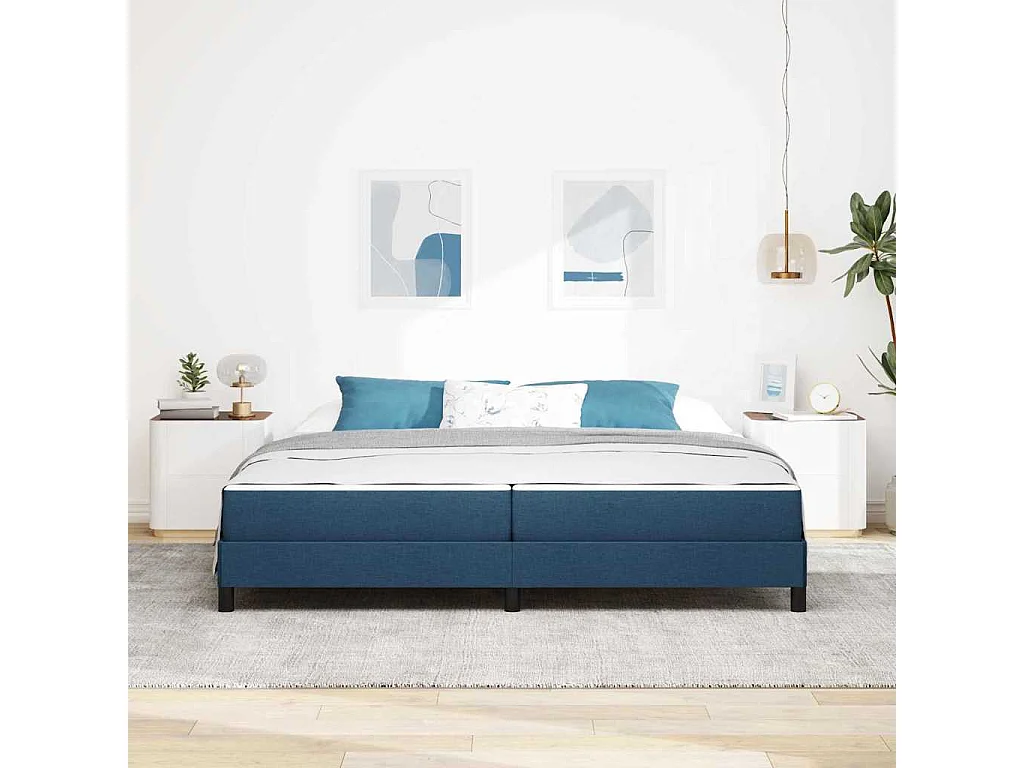 Cama tipo Box Spring con colchón Azul 200 x 200 cm tela