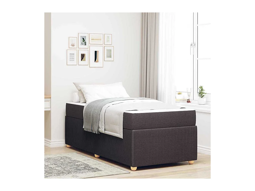 Cadre de lit avec matelas Marron foncé 90 x 190 cm tissu