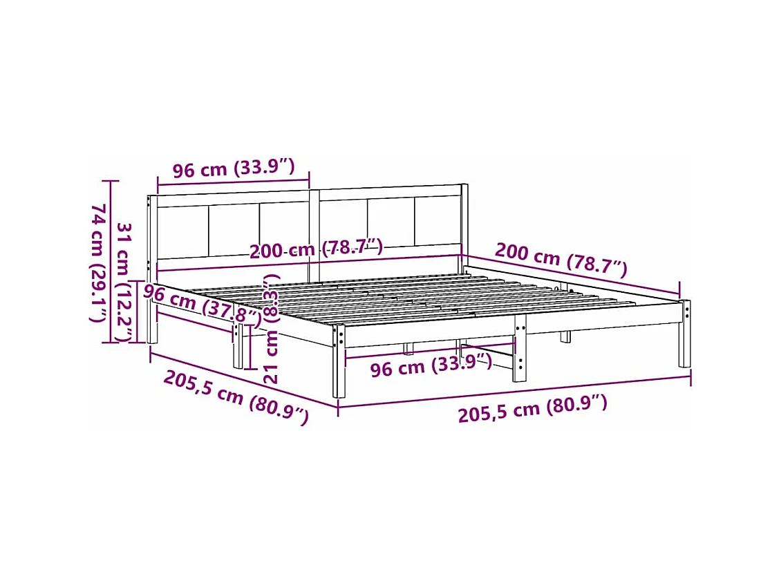 Estrutura da Cama Castanho 200 x 200 cm Madeira de pinho maciça