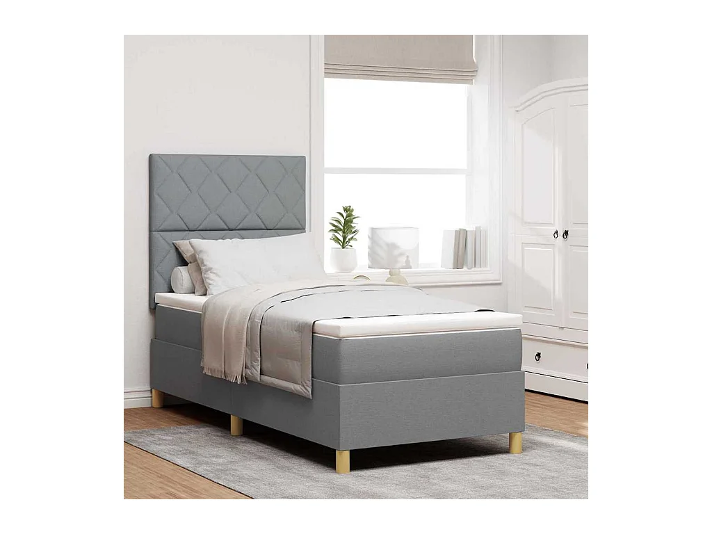 Cama tipo Box Spring con cabecera Gris claro 90 x 200 cm tela
