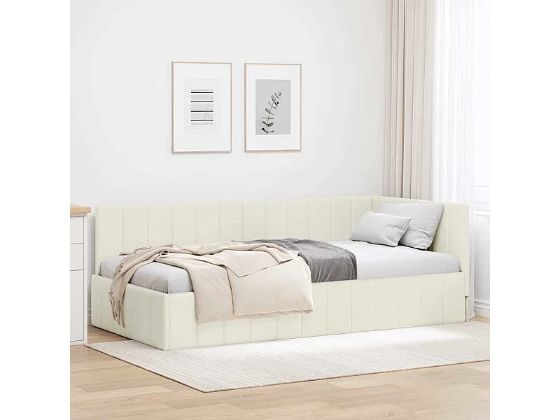 Cadre de lit d'angle avec tête de lit Crème 90 x 190 cm Velours