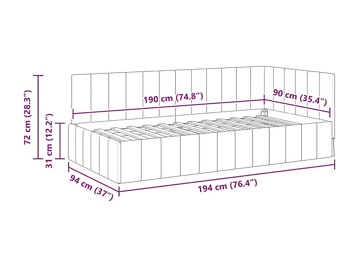 Estructura de cama en esquina Crema 90 x 190 cm Terciopelo