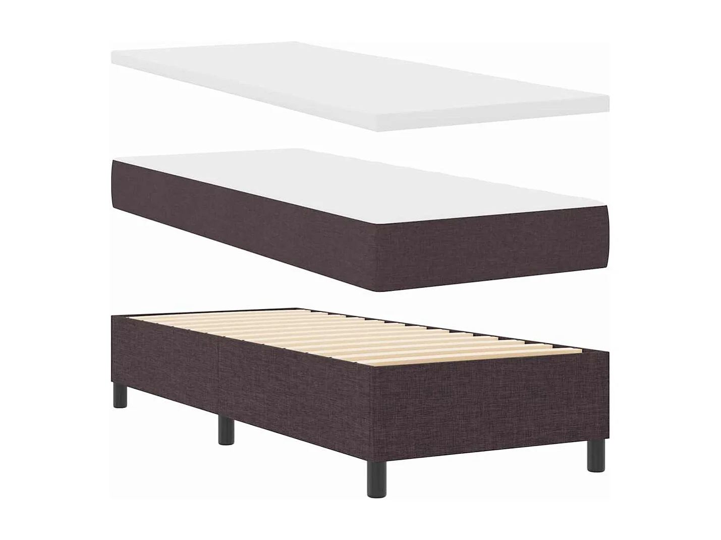 Cama Box com colchão Castanho escuro 90 x 190 cm tecido