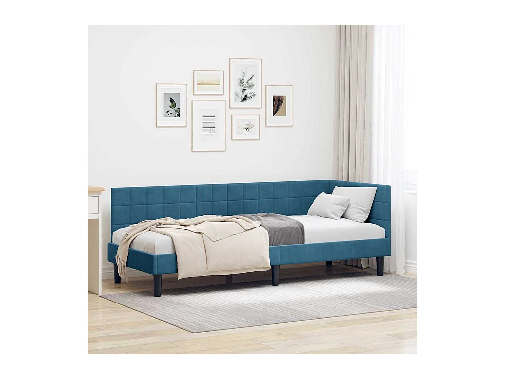 Cadre de lit d'angle avec tête de lit Bleu 80 x 200 cm Velours
