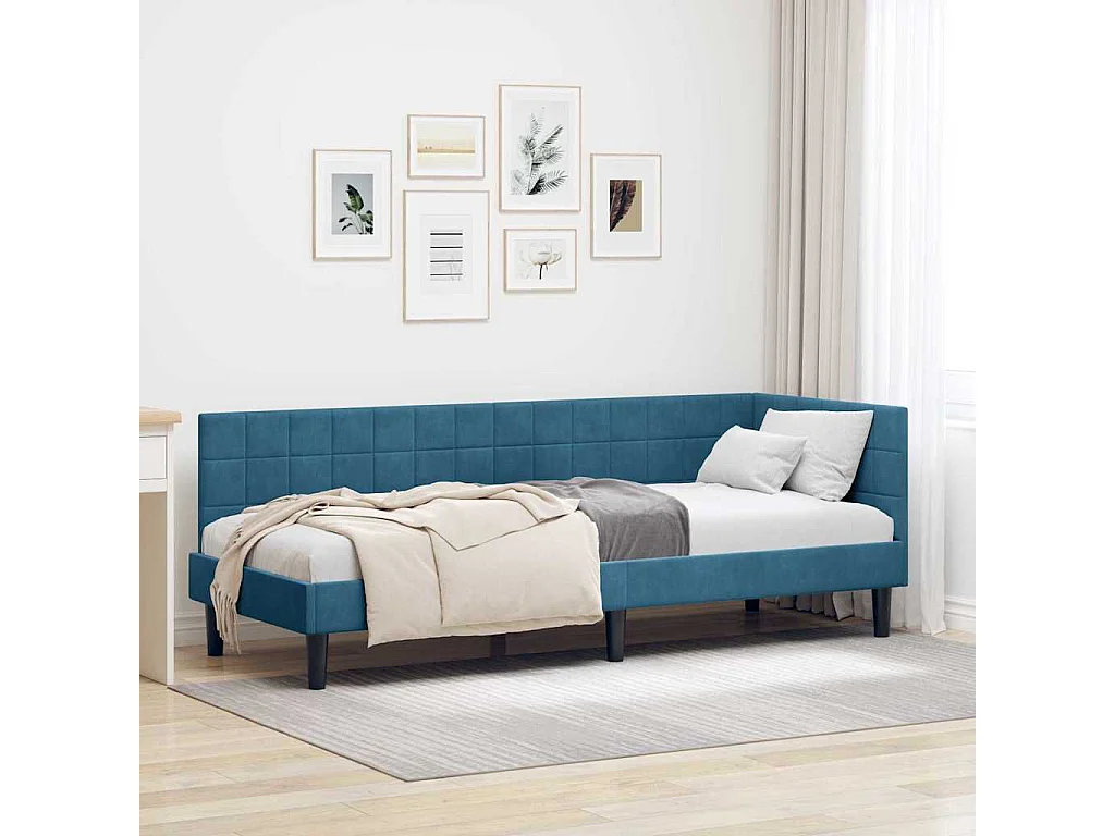 Cadre de lit d'angle avec tête de lit Bleu 80 x 200 cm Velours