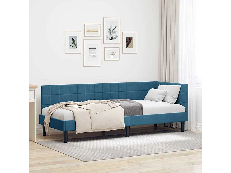 Estrutura de Cama de Canto Azul 80 x 200 cm Veludo