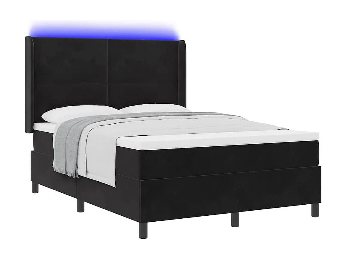 Cama con Box Spring LED y Colchón Negro 140 x 200 cm Terciopelo