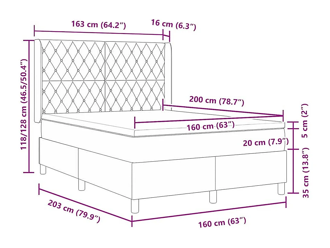 Boxspring bed met hoofdeinde Lichtgrijs 160 x 200 cm Fluweel