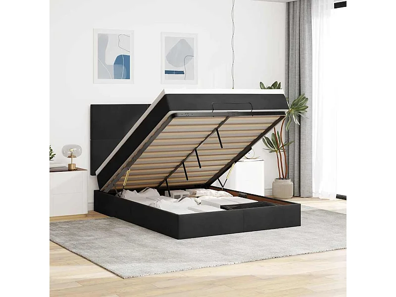 Cadre de lit ottoman avec matelas noir 140x200 cm velours