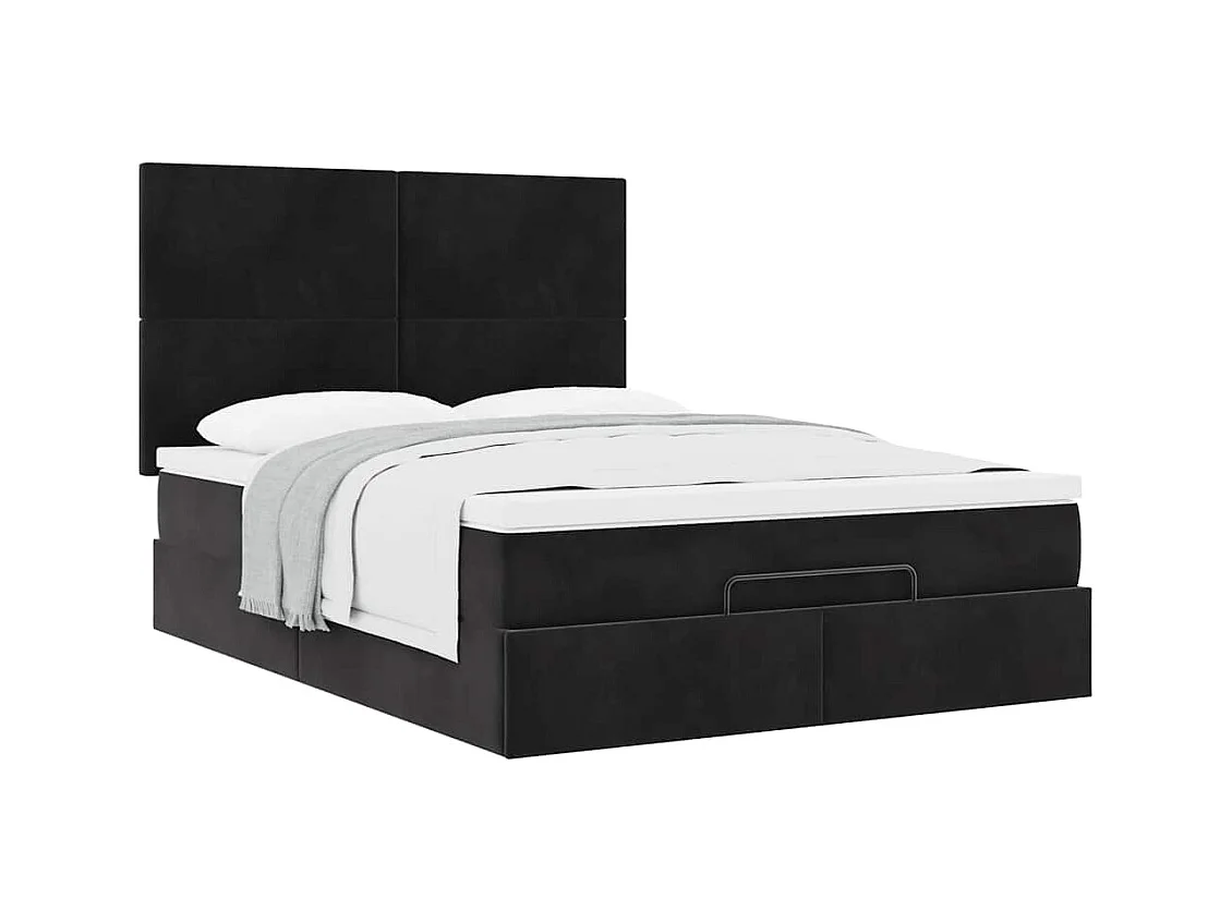 Cadre de lit ottoman avec matelas noir 140x200 cm velours