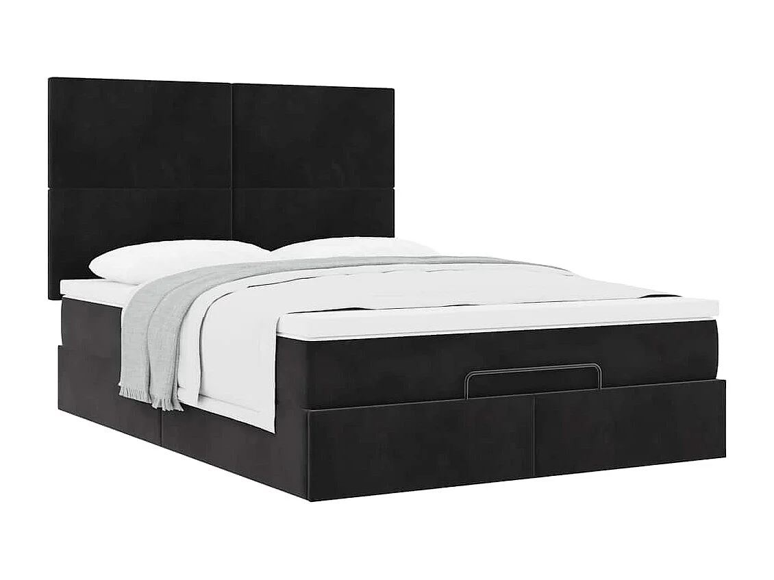Cadre de lit ottoman avec matelas noir 140x200 cm velours