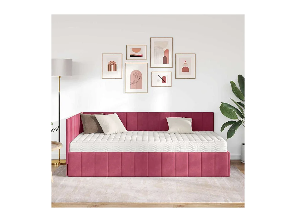 Cadre de lit d'angle Rouge bordeaux 100 x 200 cm Velours