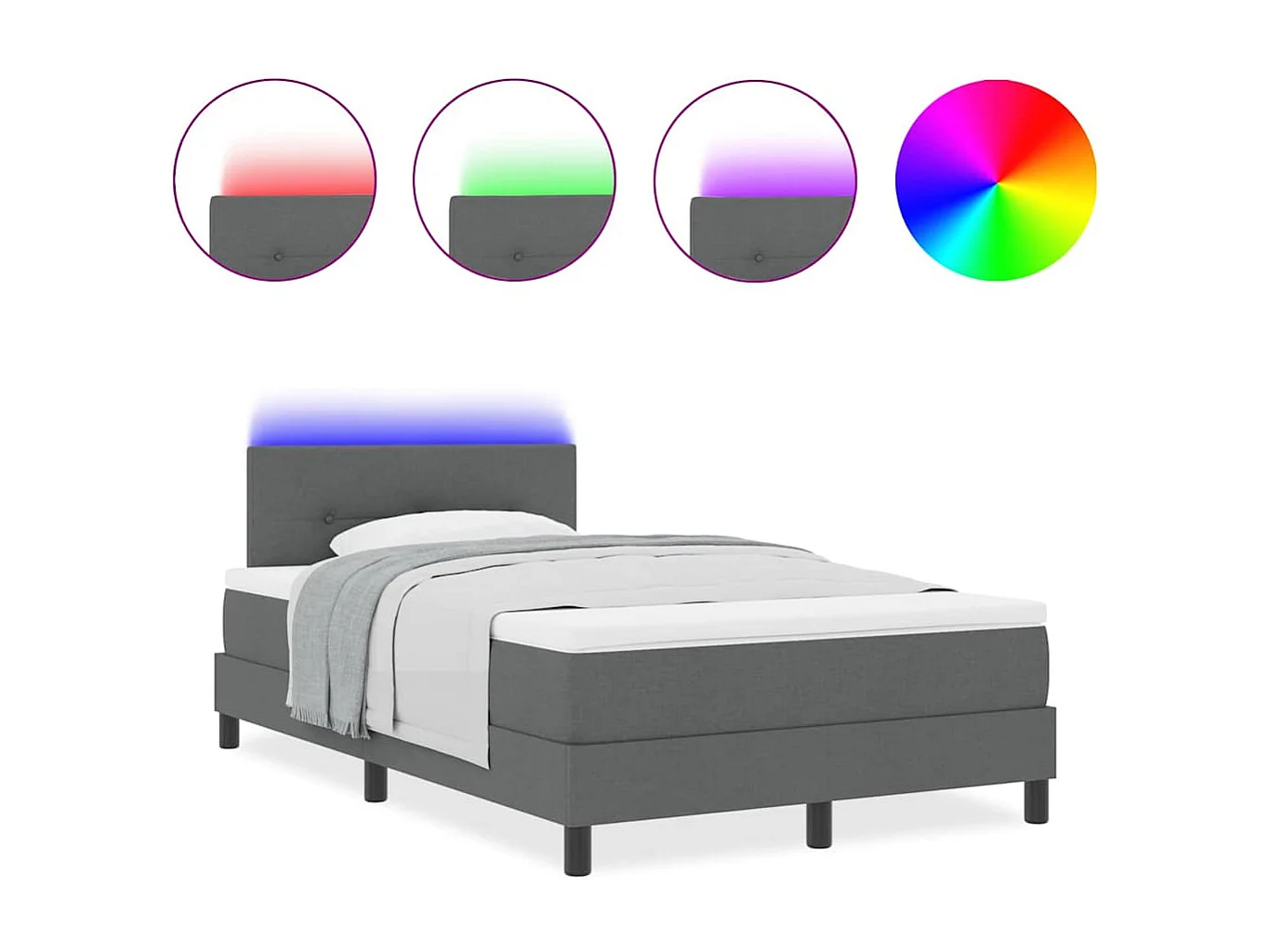 Cama tipo Box Spring con colchón Gris oscuro 120 x 190 cm tela