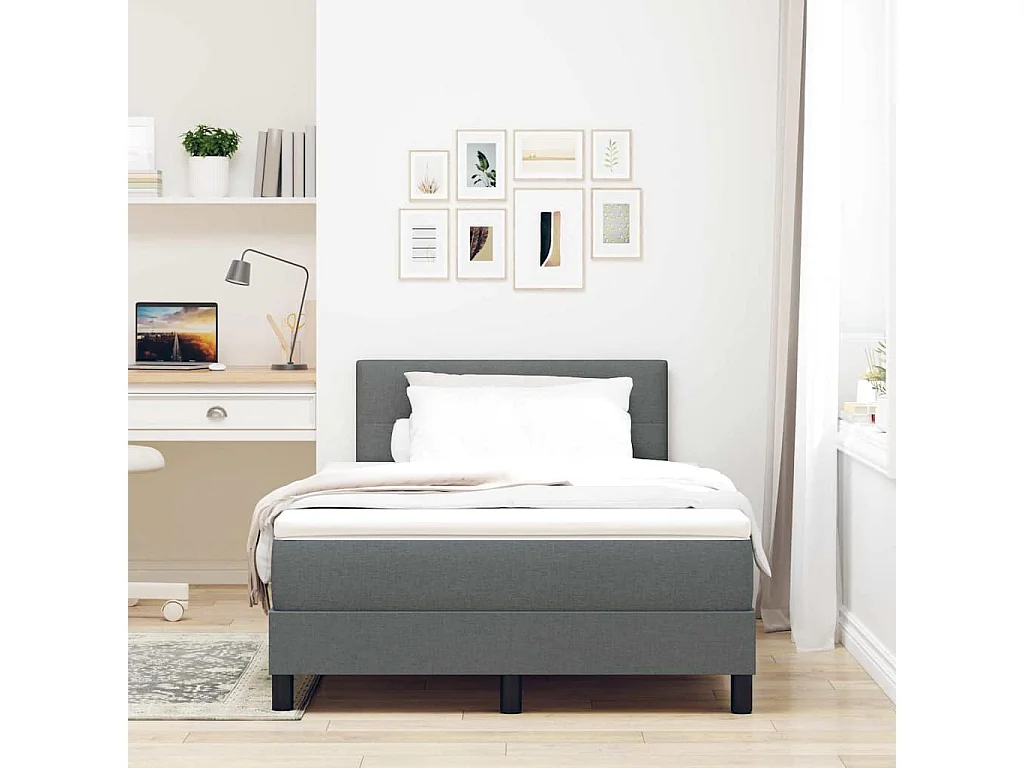 Cama tipo Box Spring con colchón Gris oscuro 120 x 190 cm tela