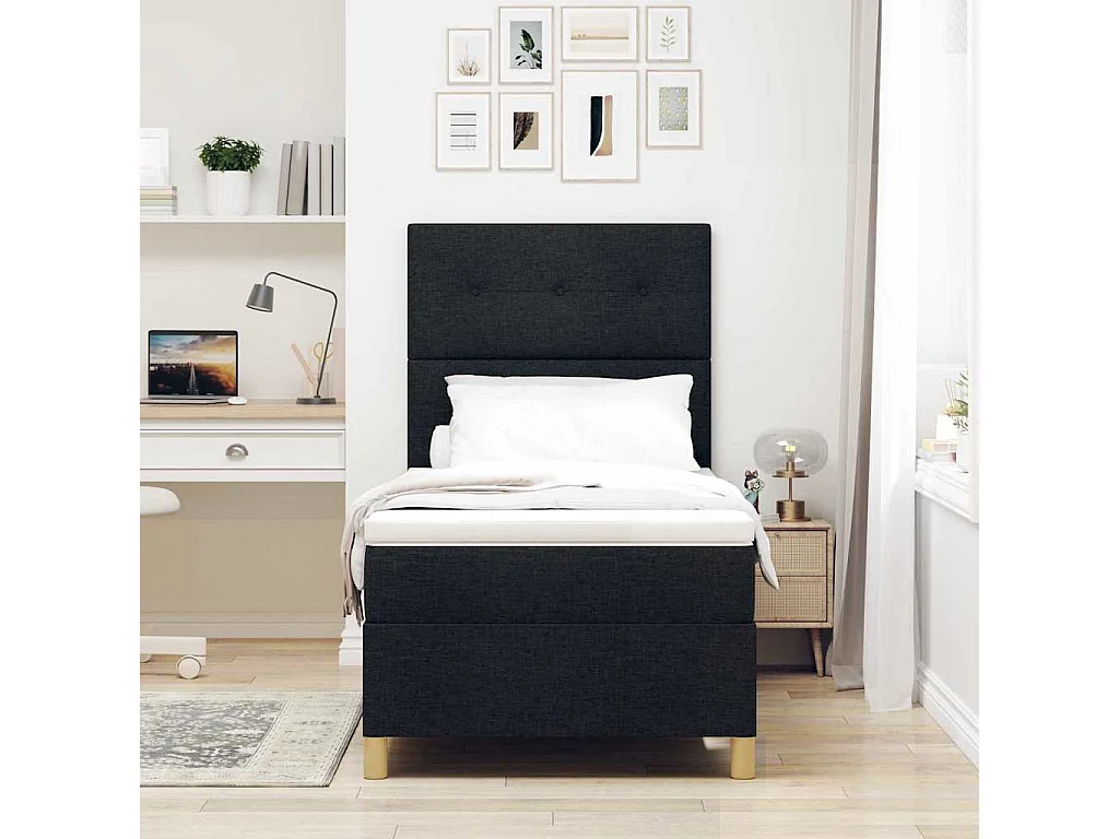 Cama tipo Box Spring con colchón Negro 80 x 200 cm tela