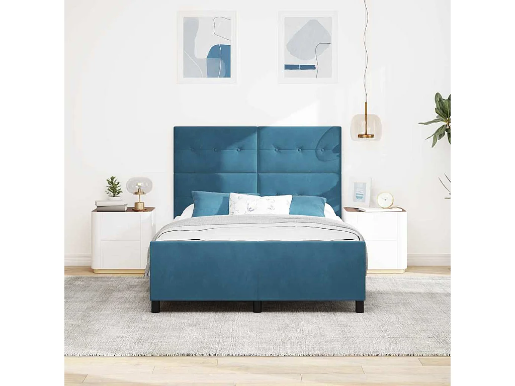 Cadre de lit avec tête de lit Bleu foncé 140 x 200 cm Velours