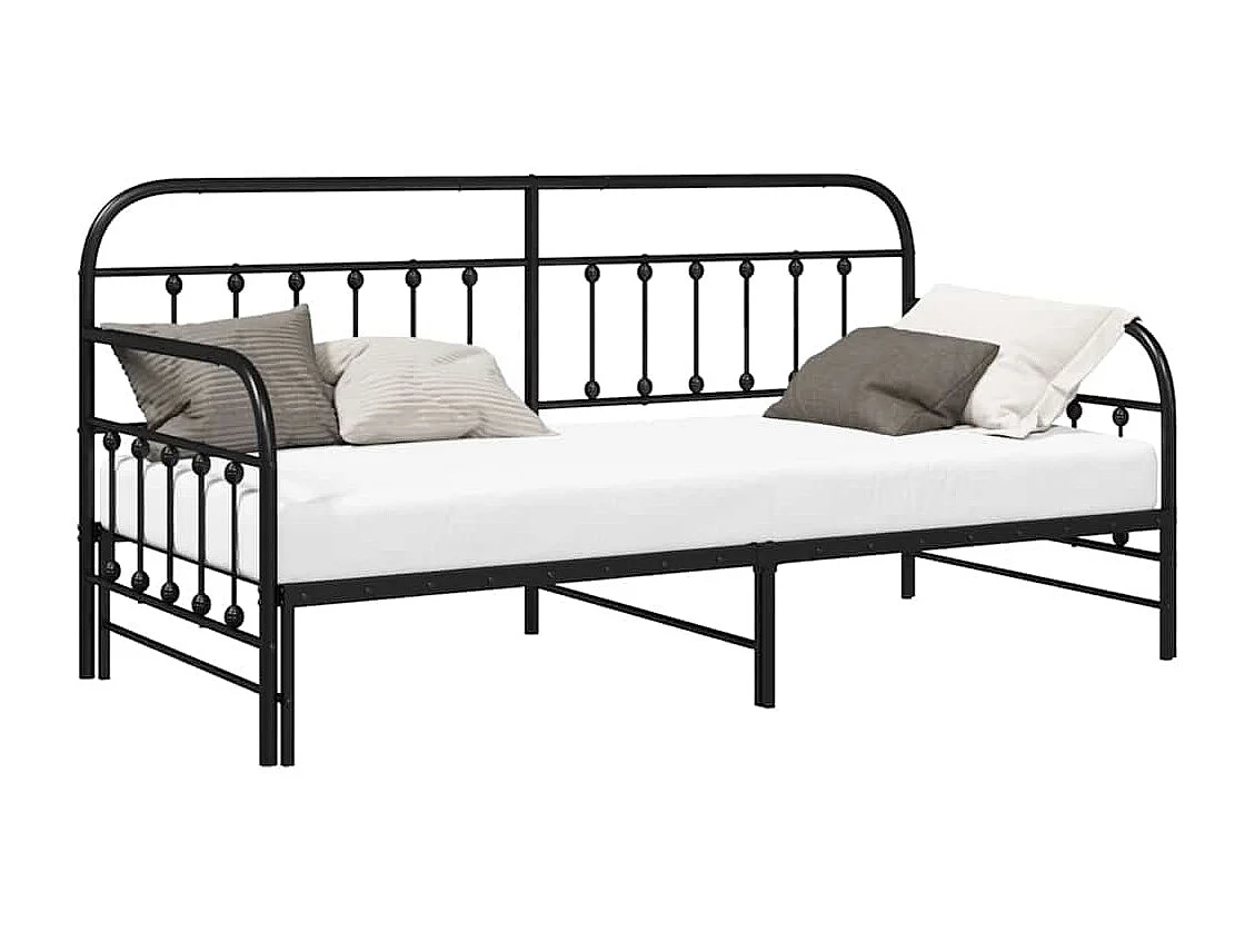 Cadre de lit de jour avec tête de lit Noir 100 x 190 cm Acier