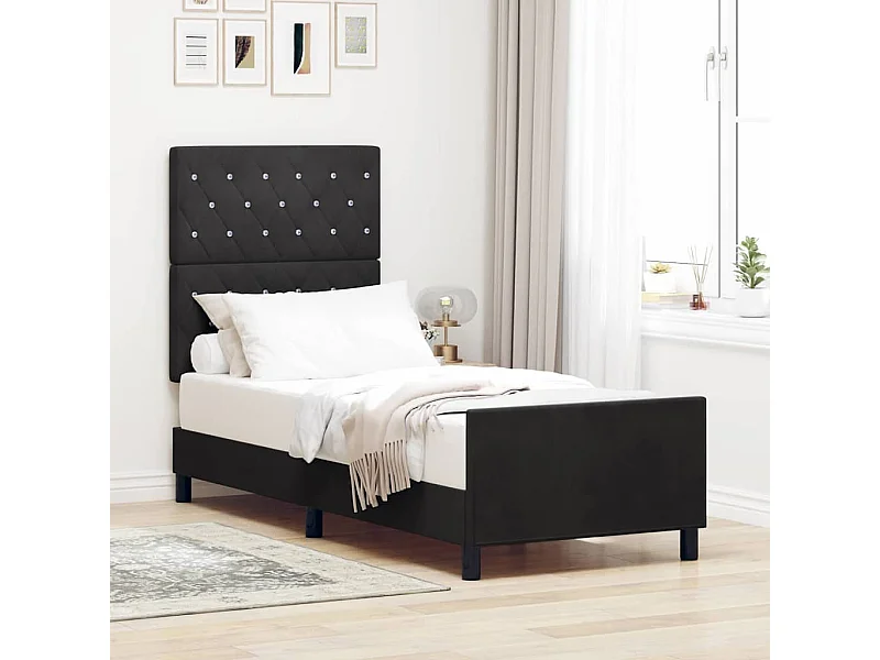 Estrutura da Cama com cabeceira Preto 80 x 200 cm Veludo