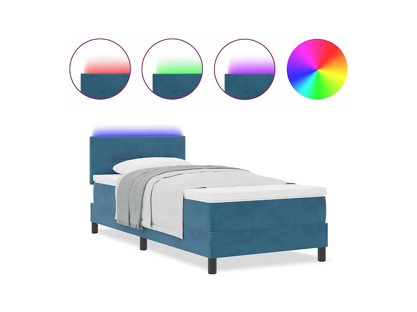 Cadre de lit avec matelas Bleu foncé 90 x 190 cm Velours