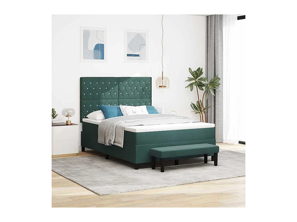Cadre de lit avec matelas Vert foncé 140 x 190 cm Velours