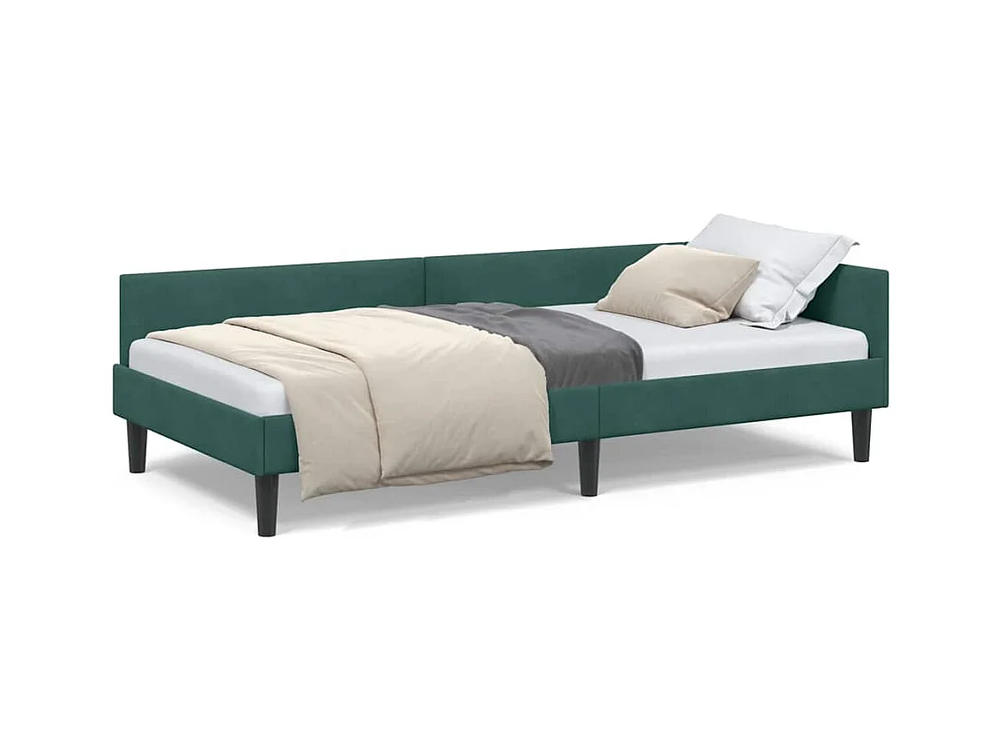 Cadre de lit d'angle avec tête de lit Vert foncé 80 x 200 cm