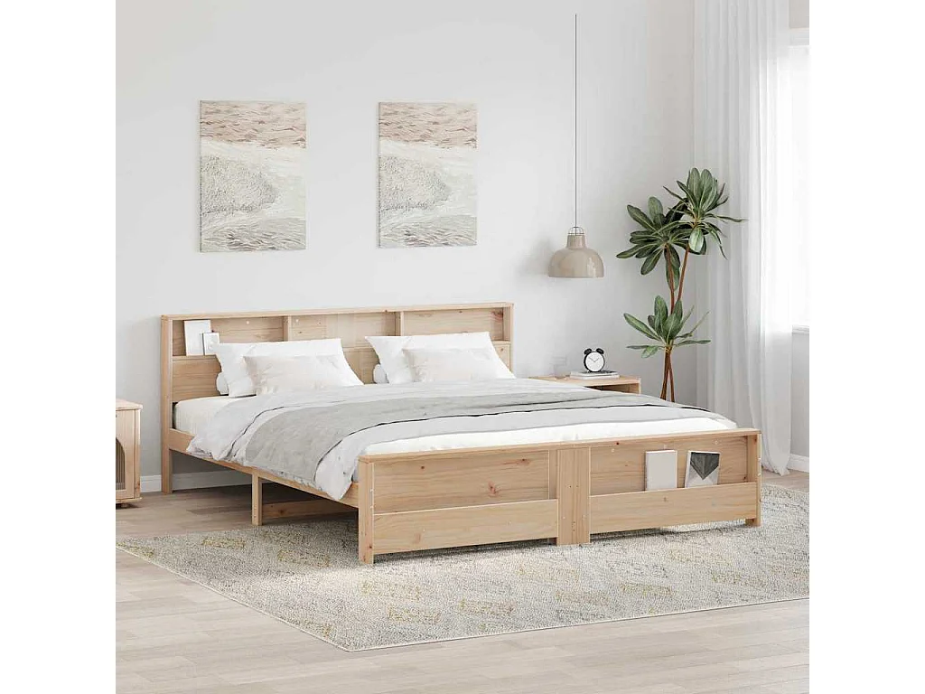 Bedframe met hoofdeinde Bruin 200 x 200 cm Massief grenenhout