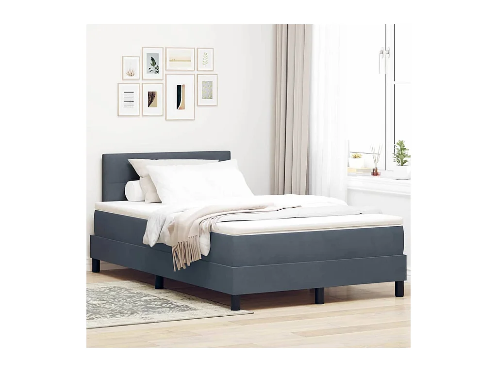 Cadre de lit avec matelas Gris foncé 120 x 200 cm tissu